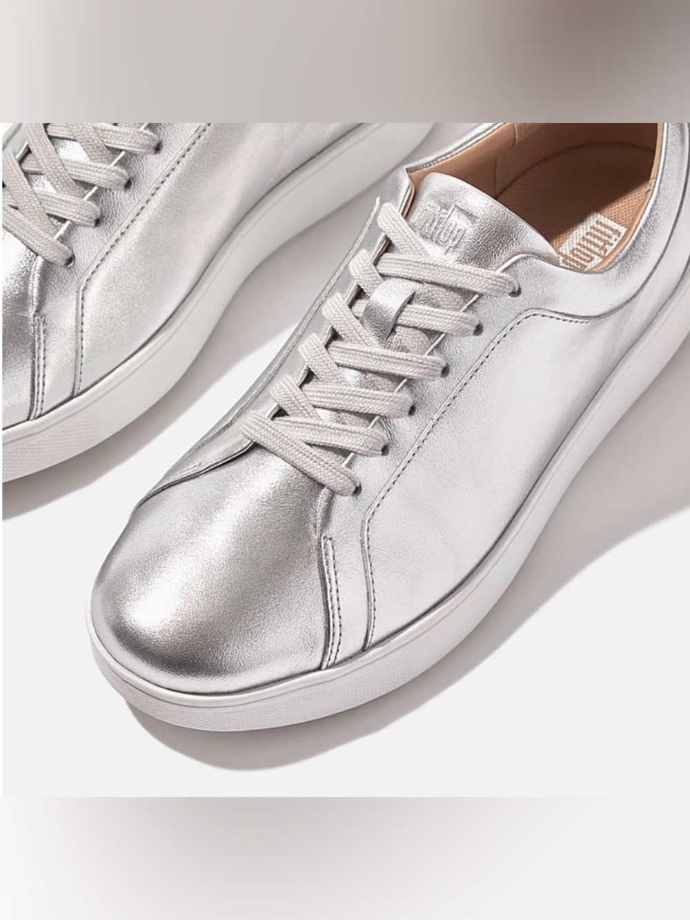 FitFlop Womens Rally Metallic Silver Leather Sneakers - Brand New!